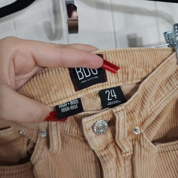 BDG High & Wide Corduroy Pants Womens 24 Light Brown 100% Cotton Pockets Zip - Picture 11 of 13